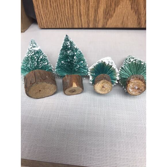 7 Bottle Brush Trees Wood Base Snow Base - Picture 2 of 6